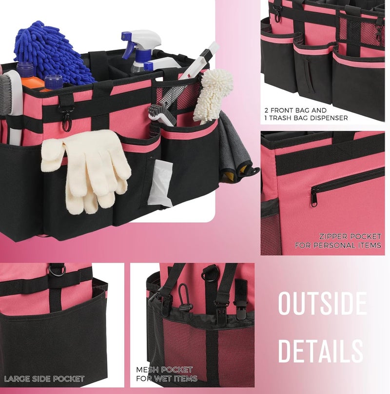 SCAVATA Wearable Cleaning Caddy, Cleaning Caddy Supplies Organizer with Handle & Shoulder Straps for Housekeepers, Under Sink & Car Cleaning Tool Organizers Bag with 4 Foldable Divider (OleanderRed) - Image 4